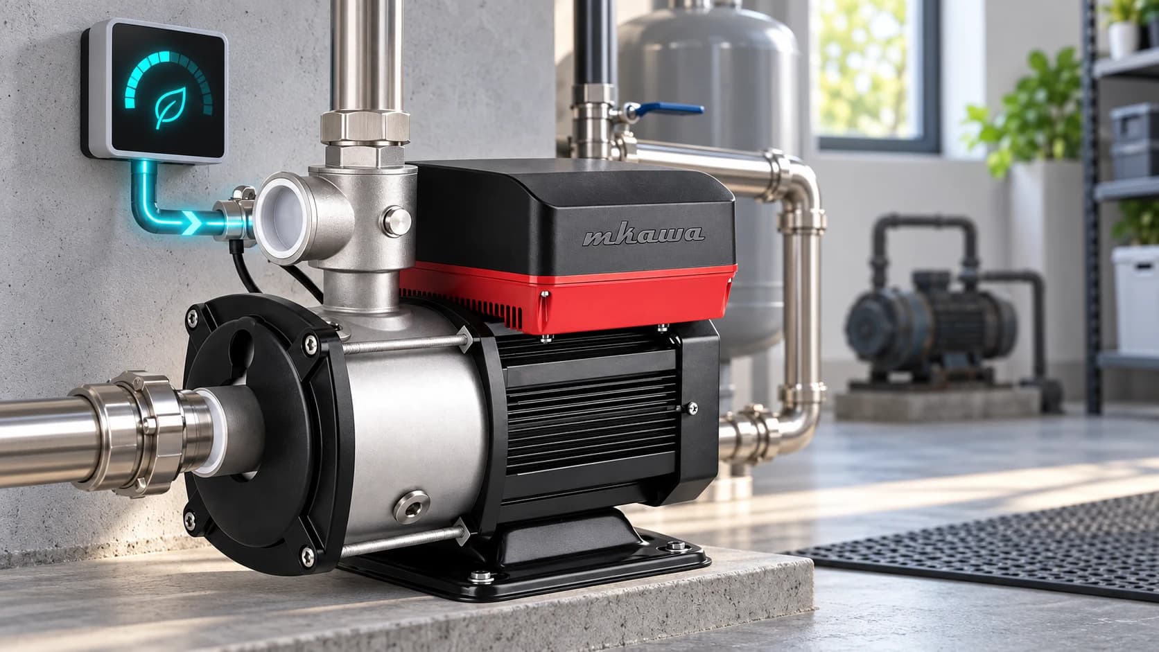 Mkawa intelligent booster pump in an energy-efficient residential water system